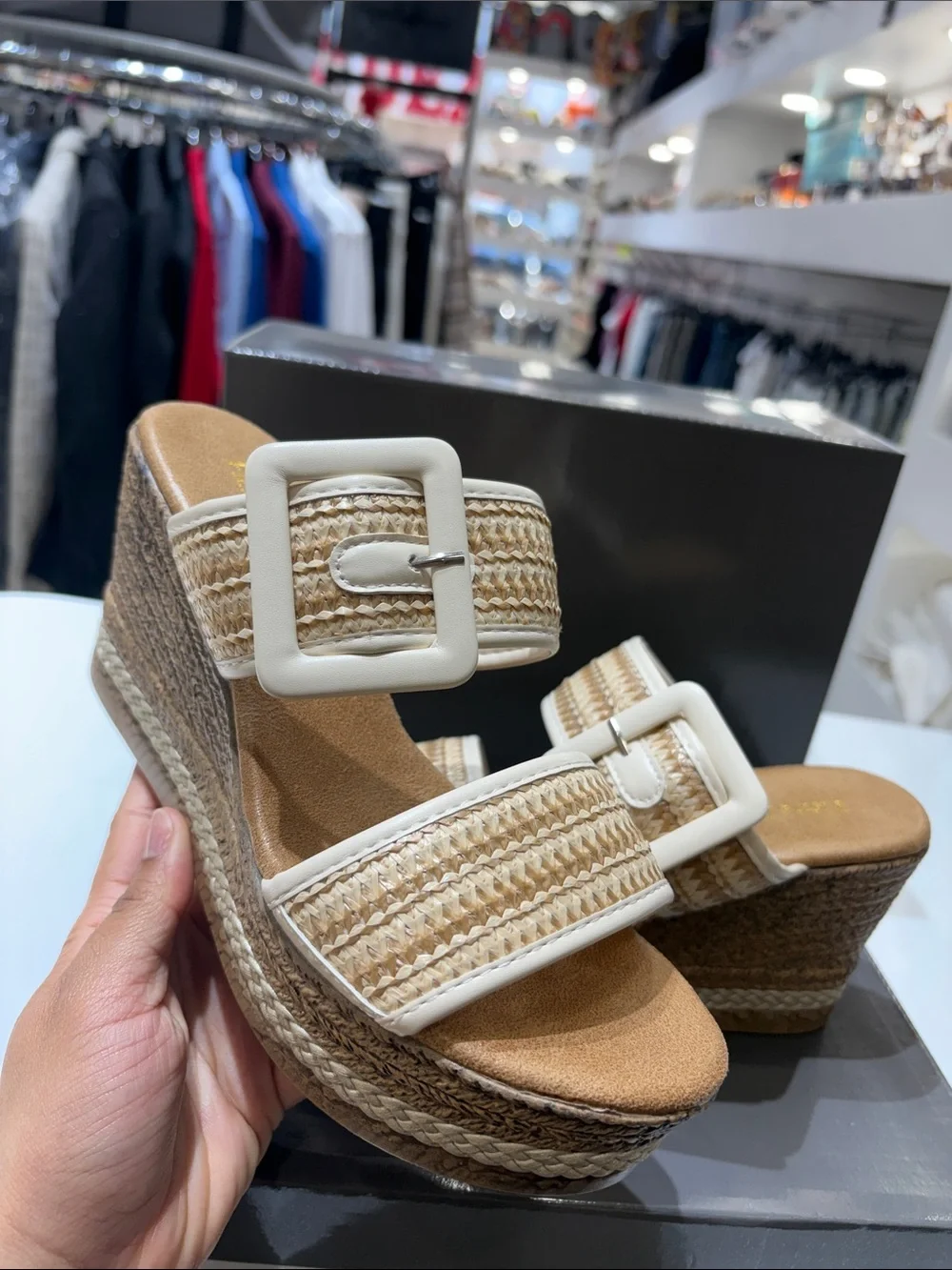 Pierre Dumas Cream Braided Espadrille Wedge Slide with Buckle